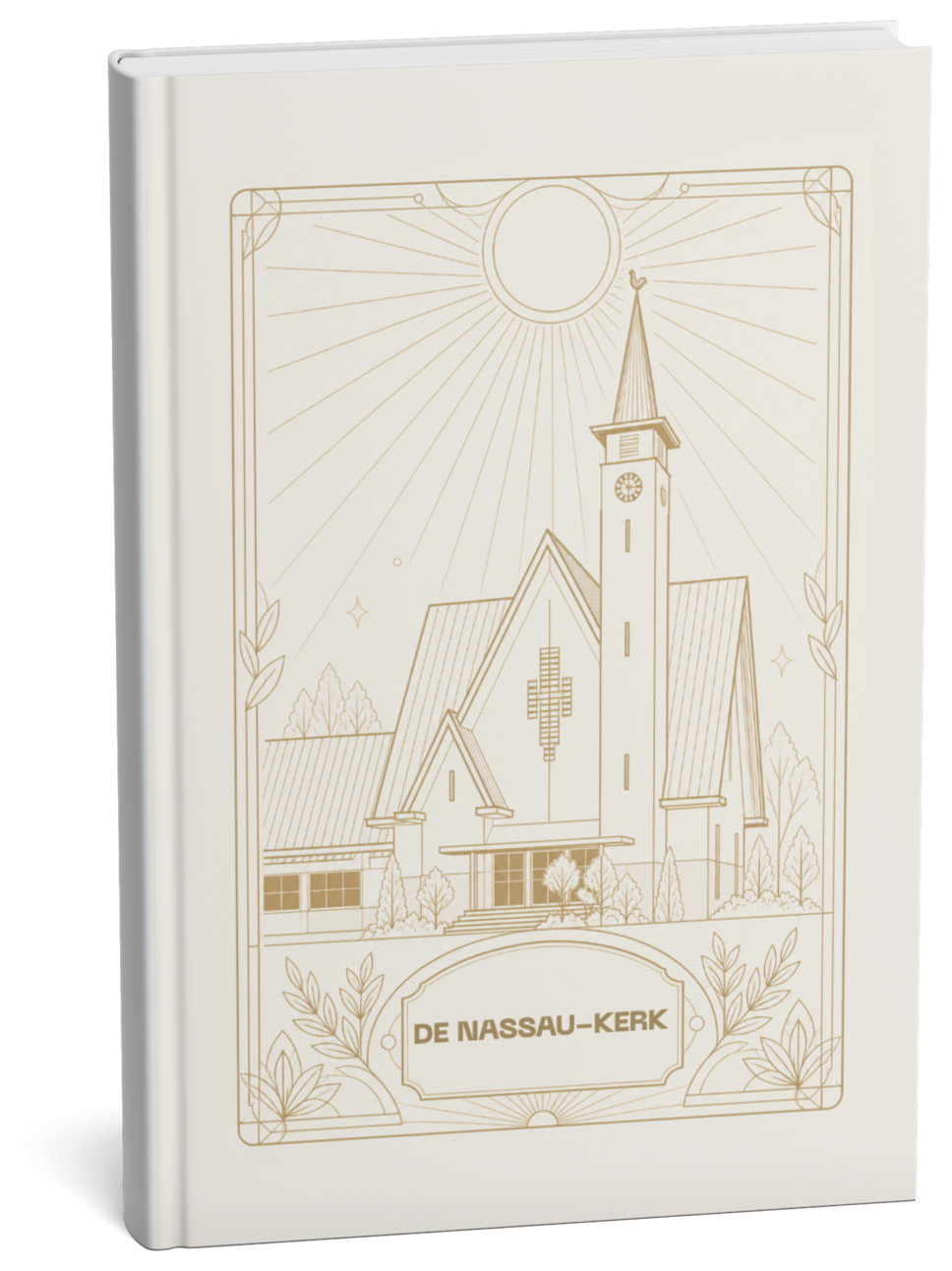 Sampul buku De Nassau-Kerk, kain krem dengan cetak emas